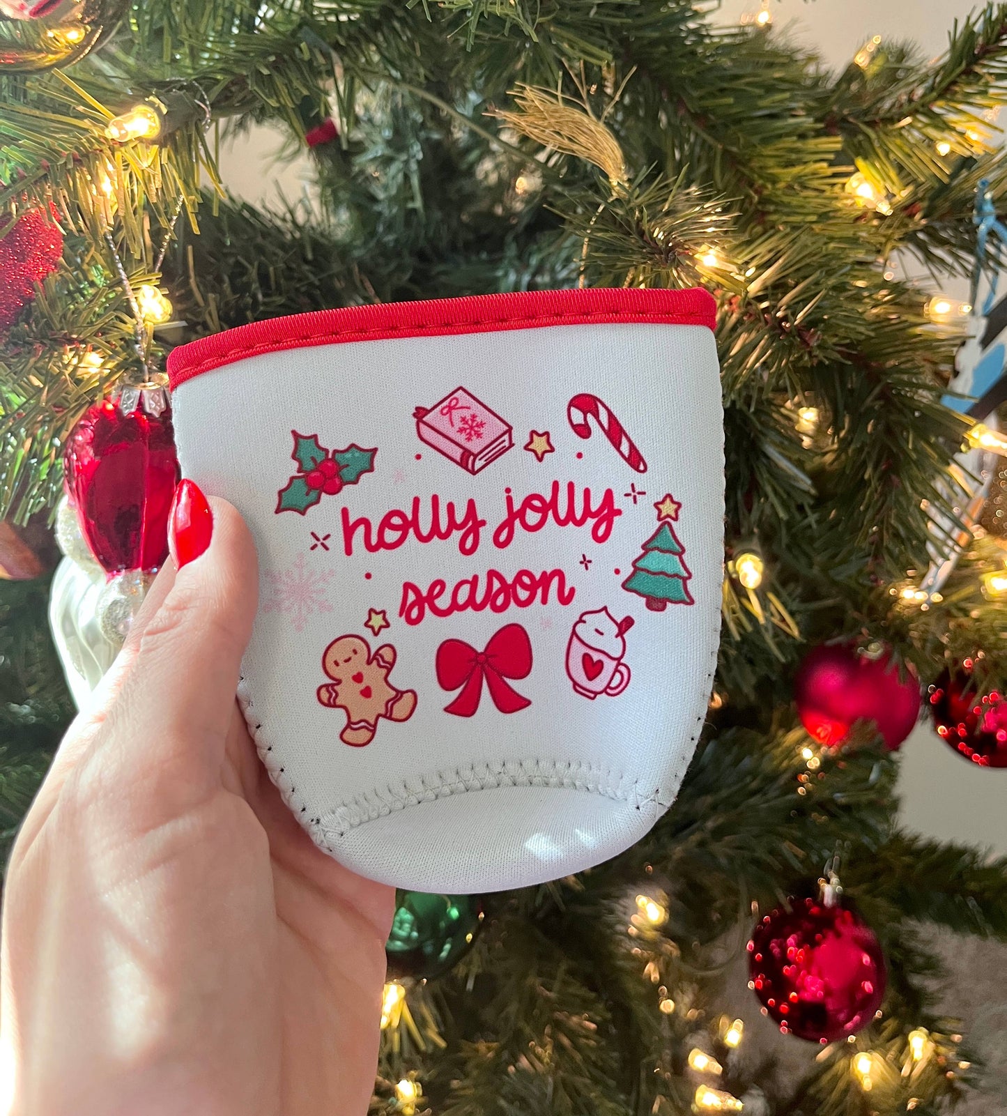 Holly Jolly Season Coffee Sleeve- 16oz Drink Koozie : Large