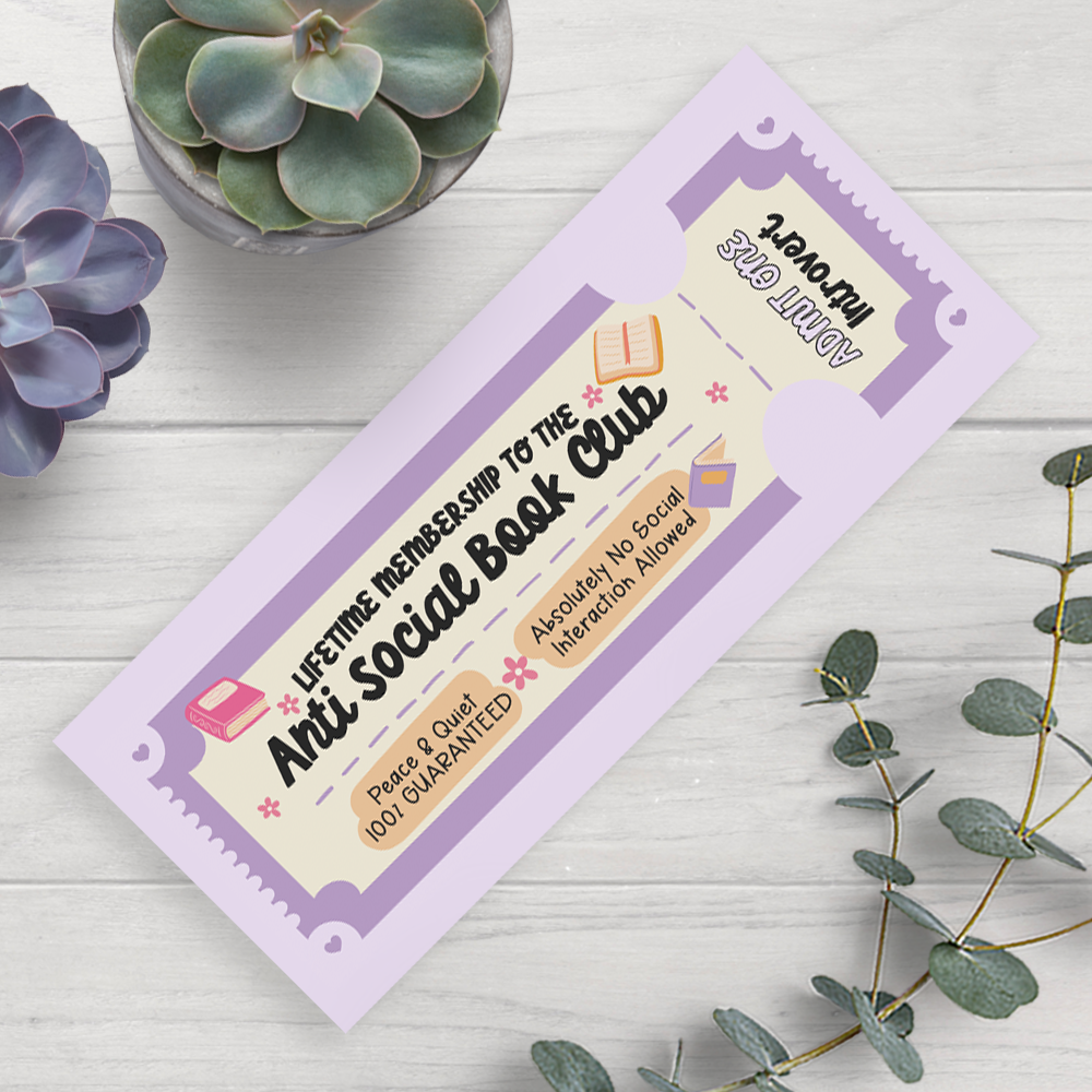 Anti Social Book Club Bookmark, 2.5" x 6"