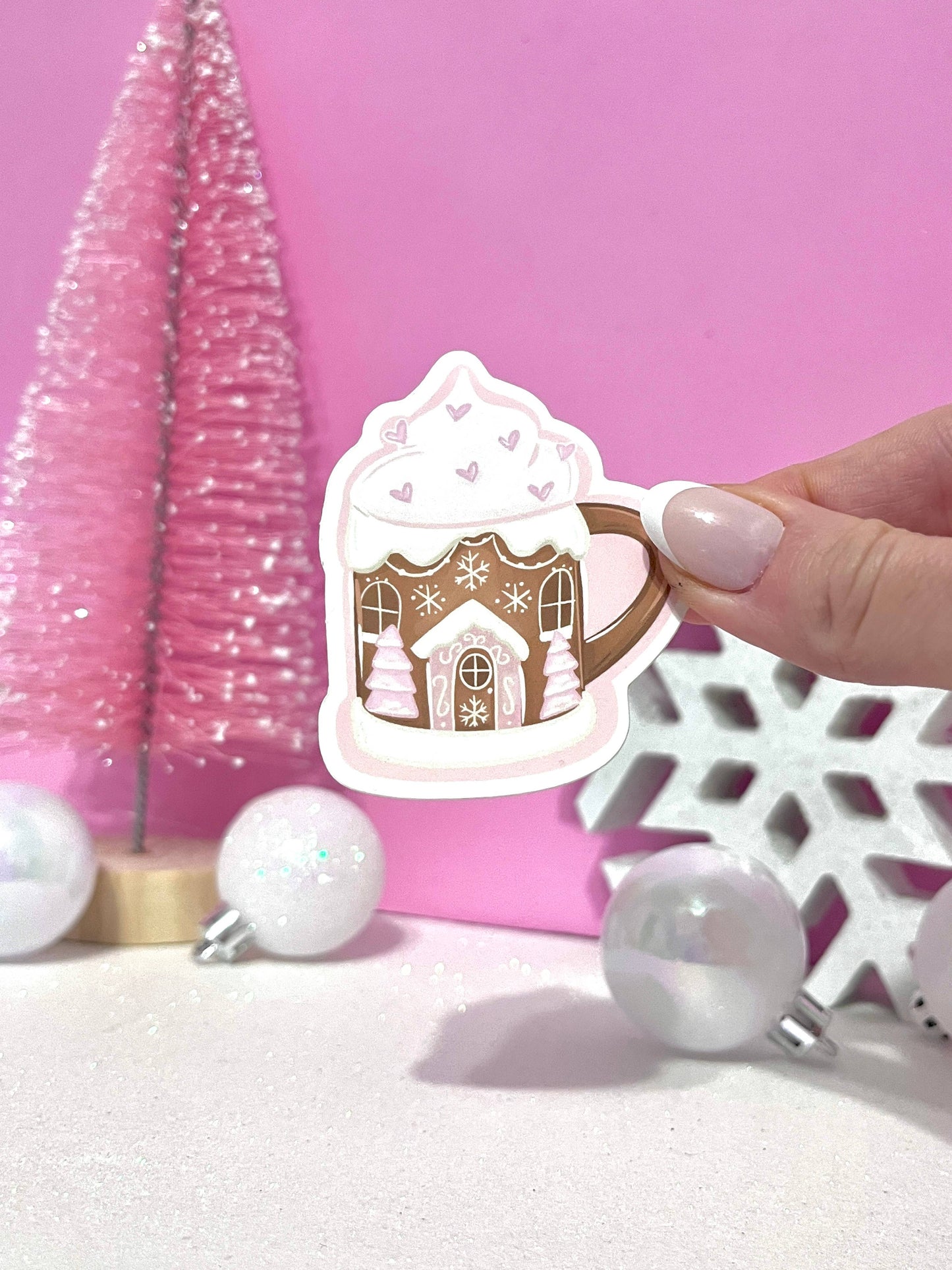 Pink Gingerbread Mug Holiday Sticker