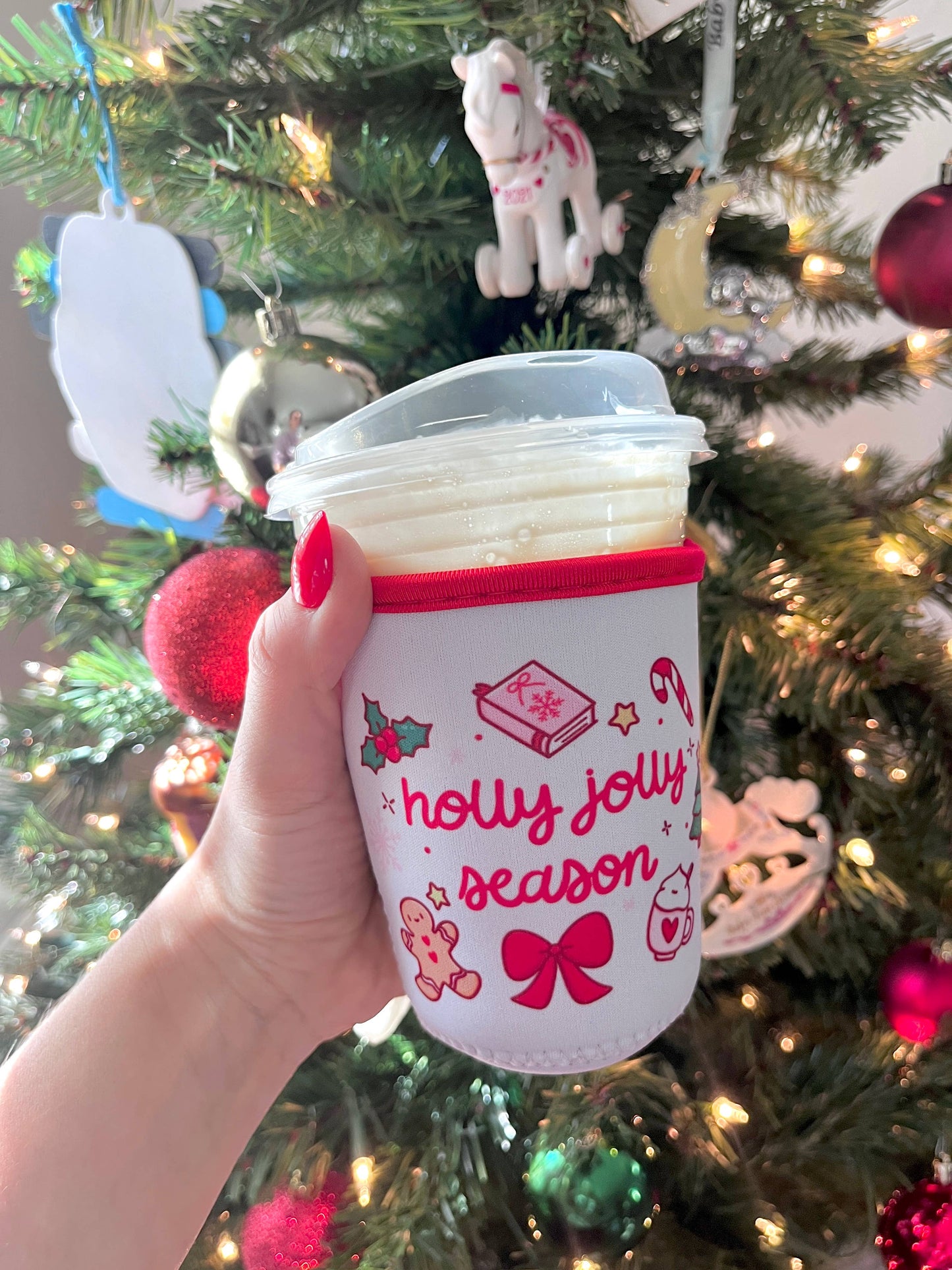 Holly Jolly Season Coffee Sleeve- 16oz Drink Koozie : Large