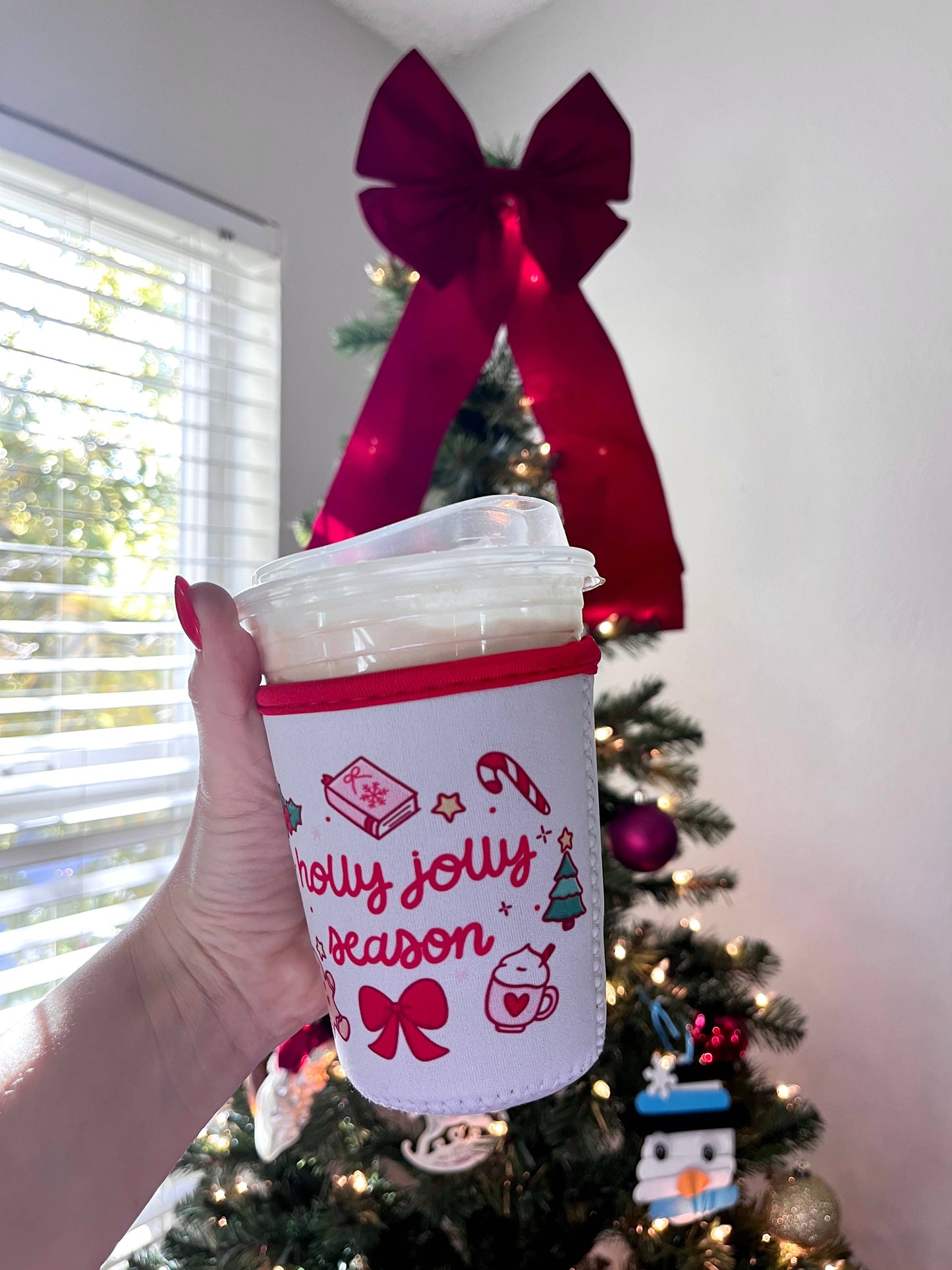 Holly Jolly Season Coffee Sleeve- 16oz Drink Koozie : Large