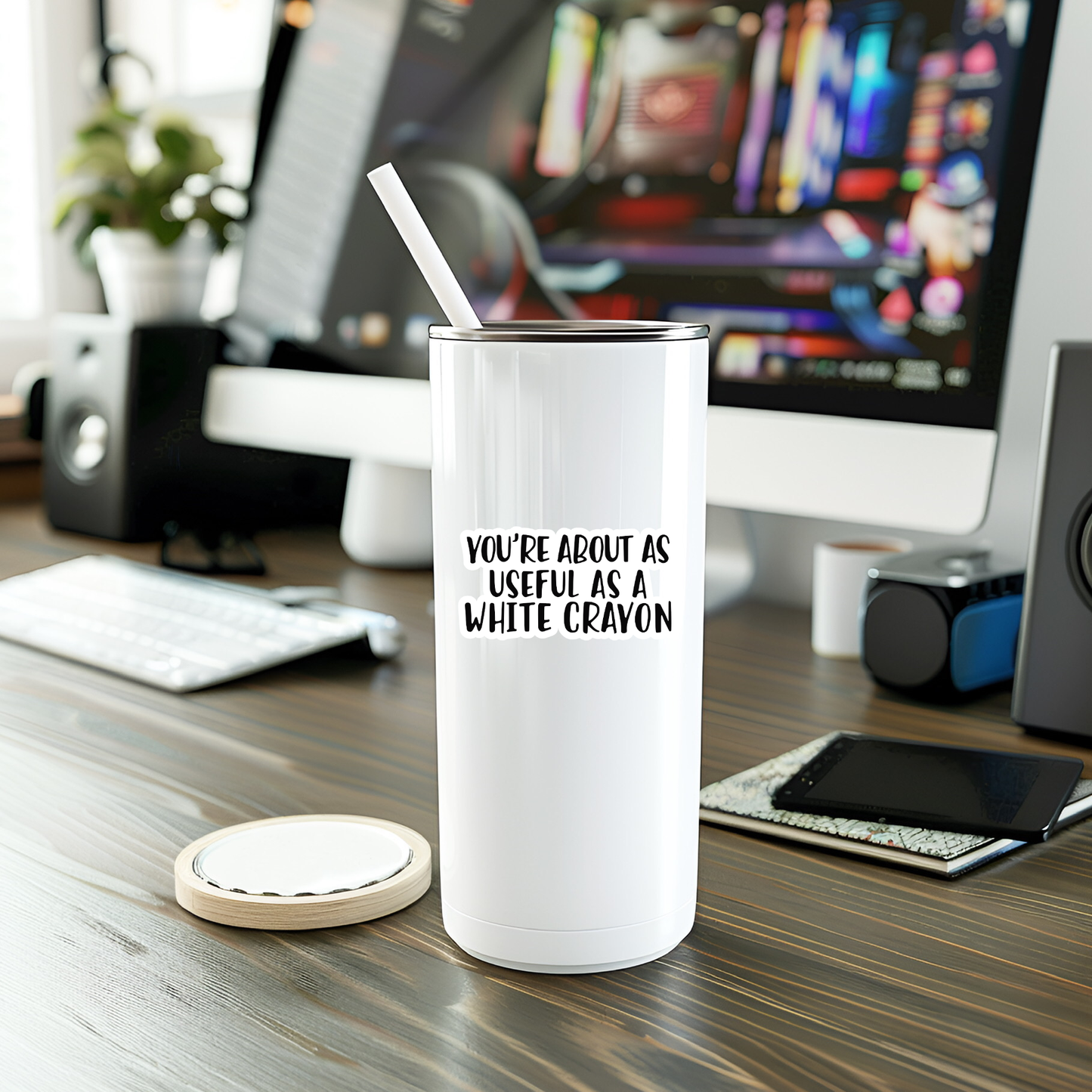 Funny White Crayon Vinyl Sticker