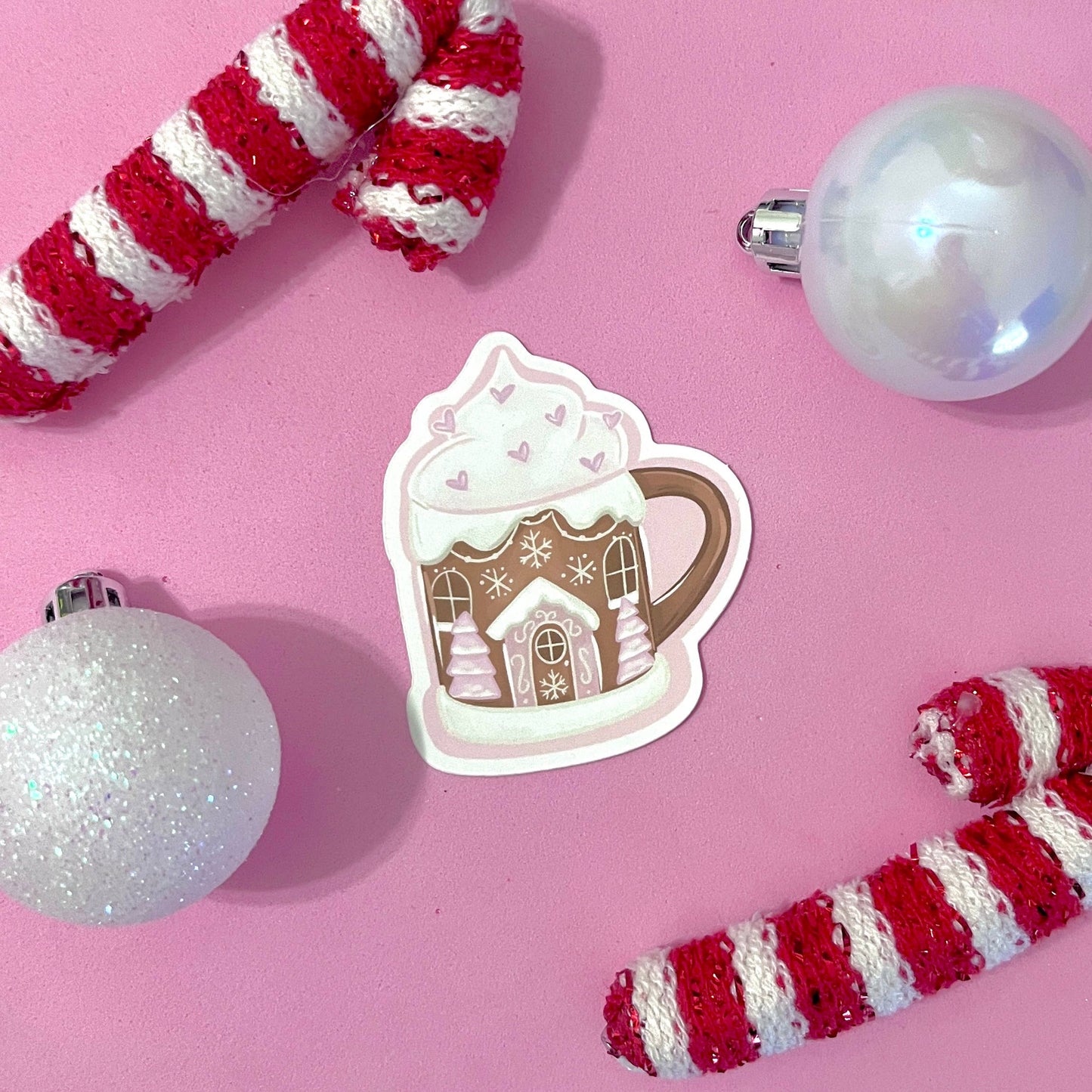 Pink Gingerbread Mug Holiday Sticker