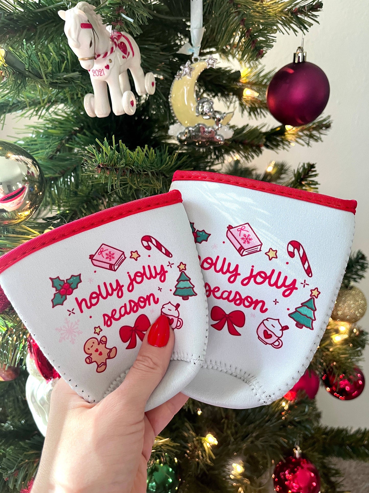 Holly Jolly Season Coffee Sleeve- 16oz Drink Koozie : Large