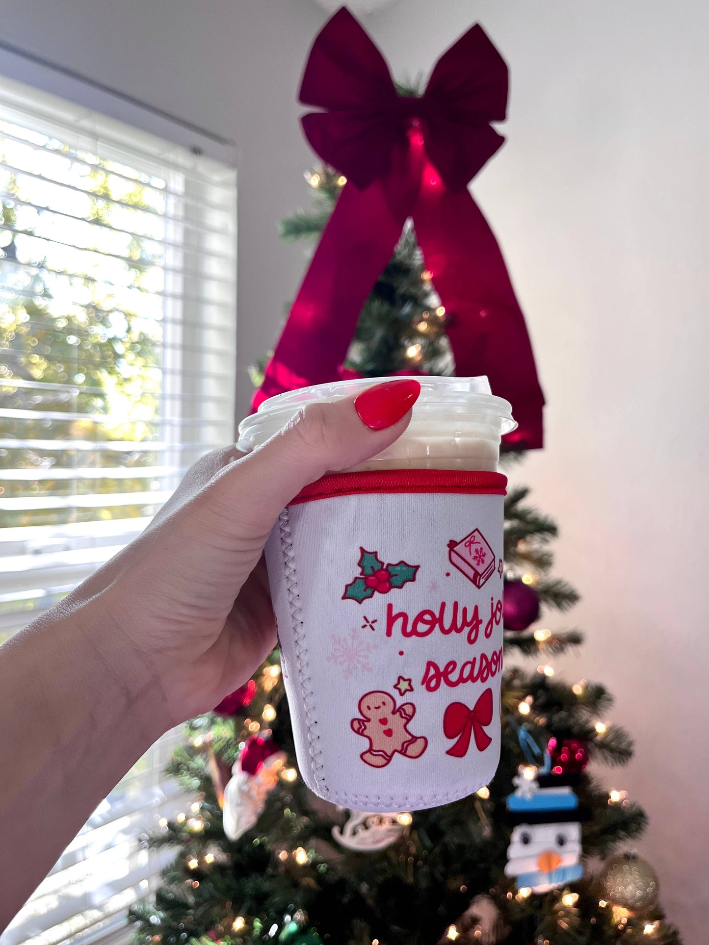 Holly Jolly Season Coffee Sleeve- 16oz Drink Koozie : Large
