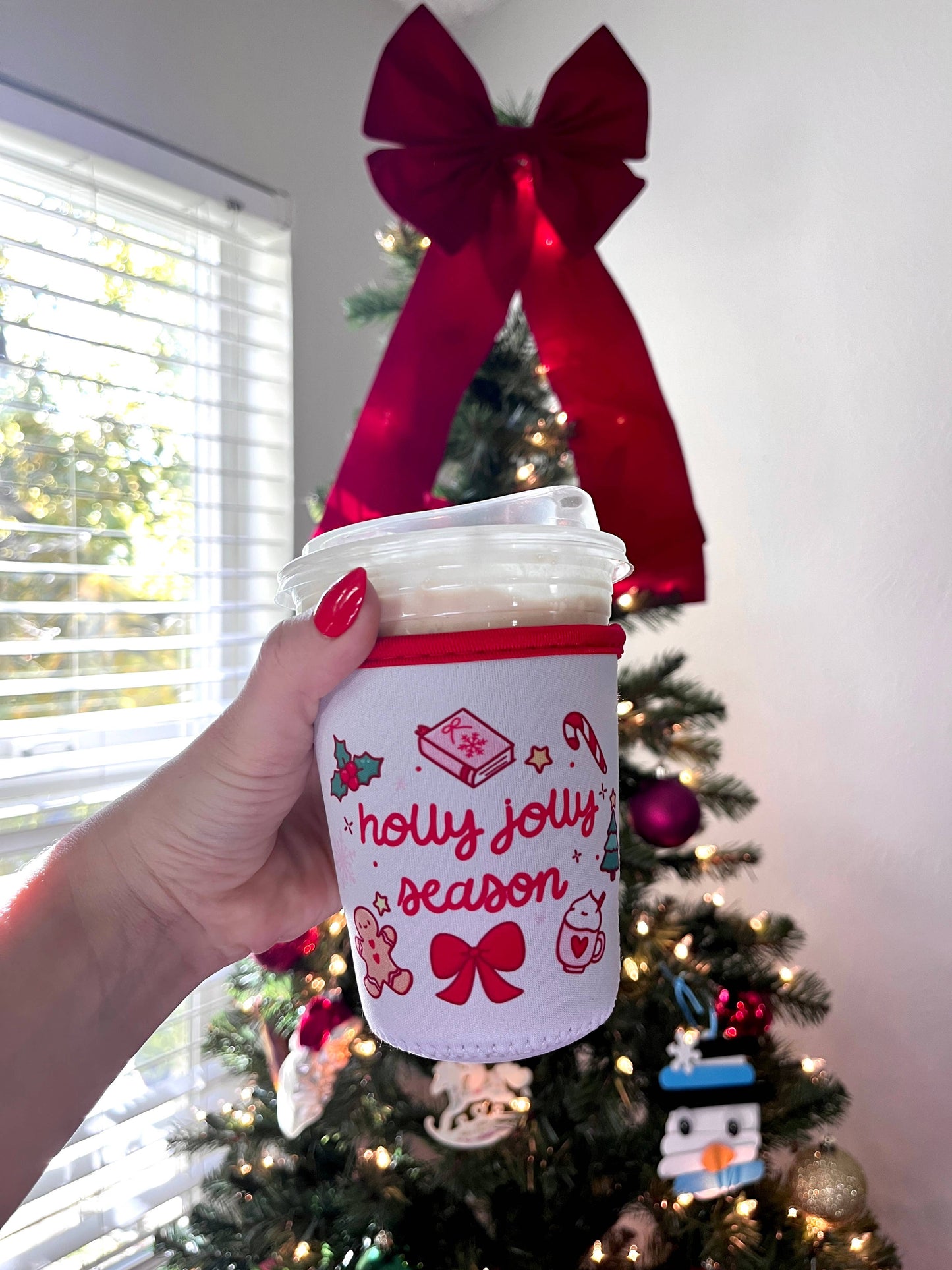 Holly Jolly Season Coffee Sleeve- 16oz Drink Koozie : Large