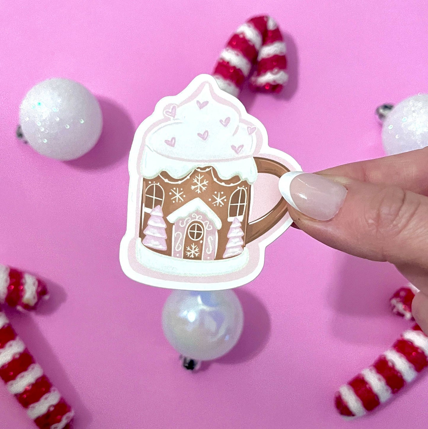 Pink Gingerbread Mug Holiday Sticker