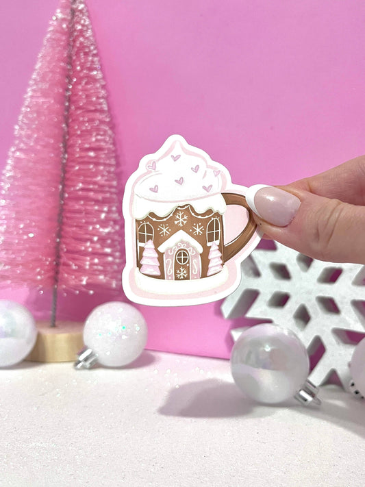 Pink Gingerbread Mug  Holiday Sticker
