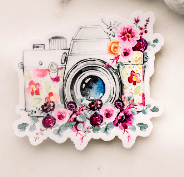 Floral Camera Vinyl Sticker