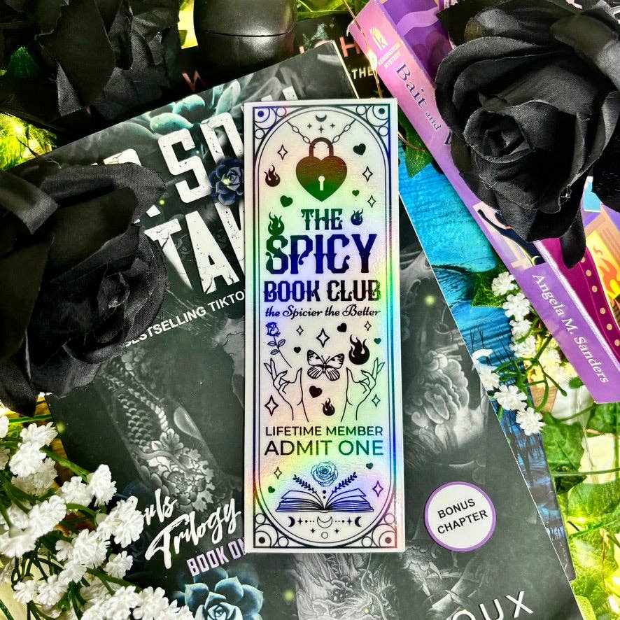 The Spicy Book Club Black and White Holographic Bookmark: No Tassel