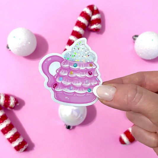 Pink Vintage Christmas Vinyl Sticker- Holiday Sticker