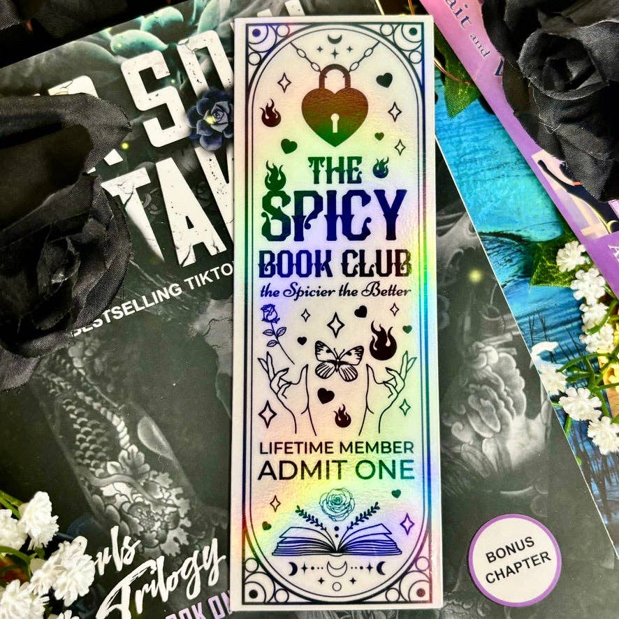 The Spicy Book Club Black and White Holographic Bookmark: No Tassel
